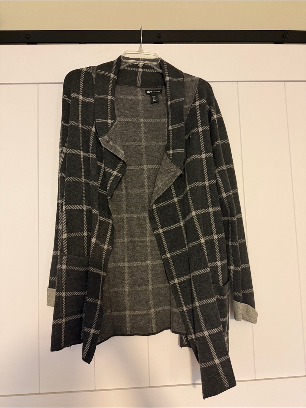 JNY Collection Black and Gray Plaid Open-Front Knit Blazer/Jackey